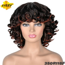 Load image into Gallery viewer, Short Hair Afro Curly Wig With Bangs Loose Synthetic Cosplay Fluffy Shoulder Length Natural Wigs For Black Women Dark Brown 14&quot;
