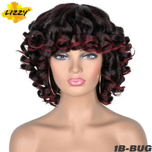 Load image into Gallery viewer, Short Hair Afro Curly Wig With Bangs Loose Synthetic Cosplay Fluffy Shoulder Length Natural Wigs For Black Women Dark Brown 14&quot;
