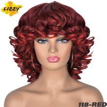 Load image into Gallery viewer, Short Hair Afro Curly Wig With Bangs Loose Synthetic Cosplay Fluffy Shoulder Length Natural Wigs For Black Women Dark Brown 14&quot;
