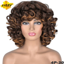 Load image into Gallery viewer, Short Hair Afro Curly Wig With Bangs Loose Synthetic Cosplay Fluffy Shoulder Length Natural Wigs For Black Women Dark Brown 14&quot;
