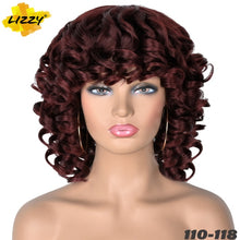 Load image into Gallery viewer, Short Hair Afro Curly Wig With Bangs Loose Synthetic Cosplay Fluffy Shoulder Length Natural Wigs For Black Women Dark Brown 14&quot;
