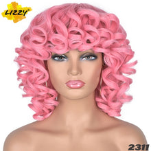 Load image into Gallery viewer, Short Hair Afro Curly Wig With Bangs Loose Synthetic Cosplay Fluffy Shoulder Length Natural Wigs For Black Women Dark Brown 14&quot;
