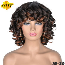 Load image into Gallery viewer, Short Hair Afro Curly Wig With Bangs Loose Synthetic Cosplay Fluffy Shoulder Length Natural Wigs For Black Women Dark Brown 14&quot;
