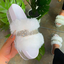 Load image into Gallery viewer, Luxury Designer Women Fur Rhinestone Slippers Platform Wedges Heel Solid Fluffy Furry Slides Outside Sexy Shoes Ladies Whosale
