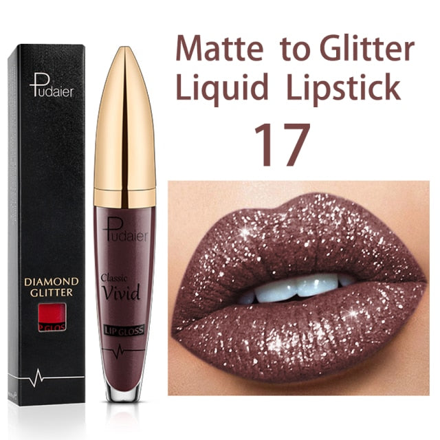 18 Color Matte To Shiny Glitter Liquid Lipstick Shiny Lip Gloss Diamond Waterproof Long Lasting Pearl Lipgloss Women Lip Makeup