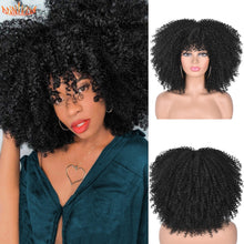 Load image into Gallery viewer, Short Hair Afro Kinky Curly Wigs With Bangs For Black Women African Synthetic Ombre Glueless Cosplay Wigs High Temperature 14&quot;
