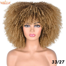 Load image into Gallery viewer, Short Hair Afro Kinky Curly Wigs With Bangs For Black Women African Synthetic Ombre Glueless Cosplay Wigs High Temperature 14&quot;
