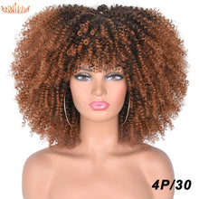 Load image into Gallery viewer, Short Hair Afro Kinky Curly Wigs With Bangs For Black Women African Synthetic Ombre Glueless Cosplay Wigs High Temperature 14&quot;
