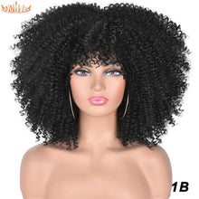 Load image into Gallery viewer, Short Hair Afro Kinky Curly Wigs With Bangs For Black Women African Synthetic Ombre Glueless Cosplay Wigs High Temperature 14&quot;
