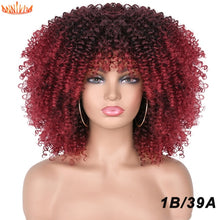 Load image into Gallery viewer, Short Hair Afro Kinky Curly Wigs With Bangs For Black Women African Synthetic Ombre Glueless Cosplay Wigs High Temperature 14&quot;
