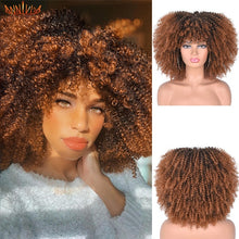 Load image into Gallery viewer, Short Hair Afro Kinky Curly Wigs With Bangs For Black Women African Synthetic Ombre Glueless Cosplay Wigs High Temperature 14&quot;
