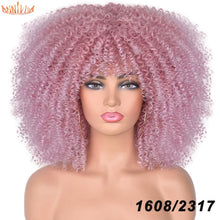 Load image into Gallery viewer, Short Hair Afro Kinky Curly Wigs With Bangs For Black Women African Synthetic Ombre Glueless Cosplay Wigs High Temperature 14&quot;
