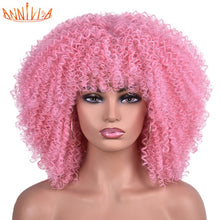 Load image into Gallery viewer, Short Hair Afro Kinky Curly Wigs With Bangs For Black Women African Synthetic Ombre Glueless Cosplay Wigs High Temperature 14&quot;
