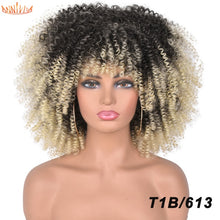 Load image into Gallery viewer, Short Hair Afro Kinky Curly Wigs With Bangs For Black Women African Synthetic Ombre Glueless Cosplay Wigs High Temperature 14&quot;
