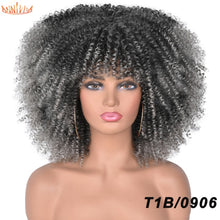 Load image into Gallery viewer, Short Hair Afro Kinky Curly Wigs With Bangs For Black Women African Synthetic Ombre Glueless Cosplay Wigs High Temperature 14&quot;
