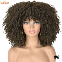 Load image into Gallery viewer, Short Hair Afro Kinky Curly Wigs With Bangs For Black Women African Synthetic Ombre Glueless Cosplay Wigs High Temperature 14&quot;
