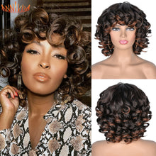 Load image into Gallery viewer, Short Hair Afro Kinky Curly Wigs With Bangs For Black Women Synthetic African Ombre Glueless Cosplay Wigs High Temperature
