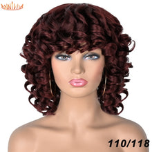 Load image into Gallery viewer, Short Hair Afro Kinky Curly Wigs With Bangs For Black Women Synthetic African Ombre Glueless Cosplay Wigs High Temperature
