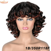 Load image into Gallery viewer, Short Hair Afro Kinky Curly Wigs With Bangs For Black Women Synthetic African Ombre Glueless Cosplay Wigs High Temperature
