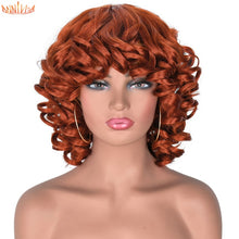 Load image into Gallery viewer, Short Hair Afro Kinky Curly Wigs With Bangs For Black Women Synthetic African Ombre Glueless Cosplay Wigs High Temperature
