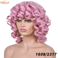 Load image into Gallery viewer, Short Hair Afro Kinky Curly Wigs With Bangs For Black Women Synthetic African Ombre Glueless Cosplay Wigs High Temperature
