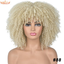 Load image into Gallery viewer, Short Hair Afro Kinky Curly Wigs With Bangs For Black Women African Synthetic Ombre Glueless Cosplay Wigs High Temperature 14&quot;
