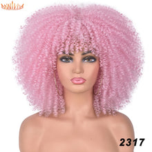 Load image into Gallery viewer, Short Hair Afro Kinky Curly Wigs With Bangs For Black Women African Synthetic Ombre Glueless Cosplay Wigs High Temperature 14&quot;
