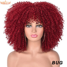 Load image into Gallery viewer, Short Hair Afro Kinky Curly Wigs With Bangs For Black Women African Synthetic Ombre Glueless Cosplay Wigs High Temperature 14&quot;
