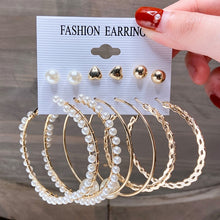 Load image into Gallery viewer, Fashion Gold Hoop Earrings Set Women Pearl Hoop Earrings Oversize Metal Circle Punk Earring 2020 Female Fashion Jewelry
