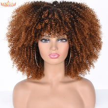 Load image into Gallery viewer, Short Afro Kinky Curly Wigs With Bangs For Black Women Blonde Mixed Brown Synthetic Cosplay African Wigs Heat Resistant Annivia
