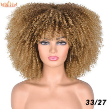 Load image into Gallery viewer, Short Afro Kinky Curly Wigs With Bangs For Black Women Blonde Mixed Brown Synthetic Cosplay African Wigs Heat Resistant Annivia
