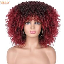 Load image into Gallery viewer, Short Afro Kinky Curly Wigs With Bangs For Black Women Blonde Mixed Brown Synthetic Cosplay African Wigs Heat Resistant Annivia
