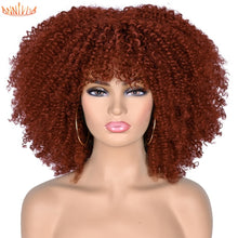 Load image into Gallery viewer, Short Afro Kinky Curly Wigs With Bangs For Black Women Blonde Mixed Brown Synthetic Cosplay African Wigs Heat Resistant Annivia
