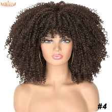 Load image into Gallery viewer, Short Hair Afro Kinky Curly Wigs With Bangs For Black Women African Synthetic Ombre Glueless Cosplay Wigs High Temperature 14&quot;
