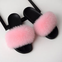 Load image into Gallery viewer, SARSALLYA Fur Slippers Women Real Fox Fur Slides Home Furry Flat Sandals Female Cute Fluffy House Shoes Woman Brand Luxury 2021
