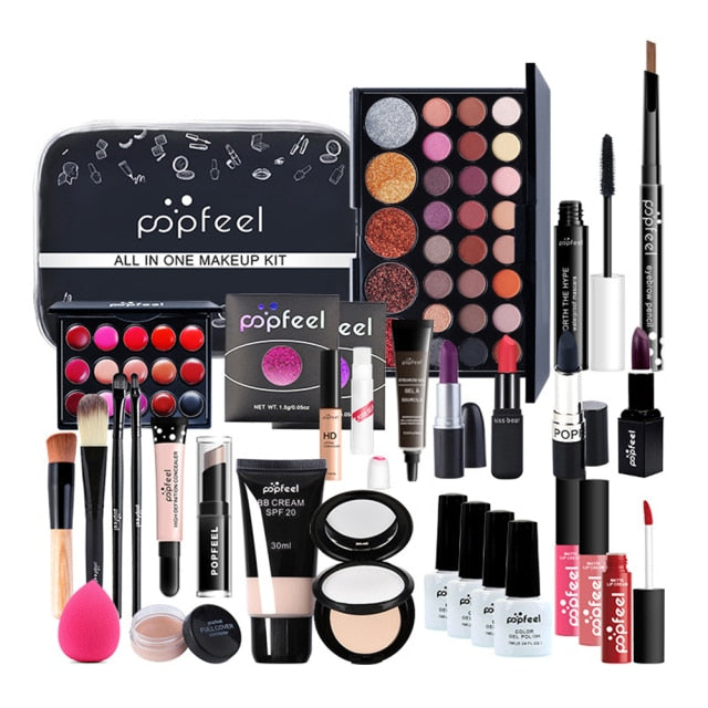 ALL IN ONE Makeup Kit Eyeshadow Eyeliner Foundation Cream Makeup Bag Concealer Lipstick Brush Make Up Kit With Makeup Bag