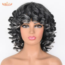 Load image into Gallery viewer, Short Hair Afro Kinky Curly Wigs With Bangs For Black Women Synthetic African Ombre Glueless Cosplay Wigs High Temperature
