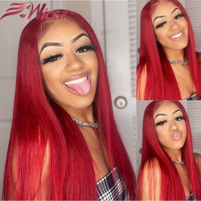 Colored Red Human Hair Wigs For Women Brazilian Remy 13*4 Lace Front Wigs 180% Red Straight/Body Wave Lace Front Human Hair Wigs