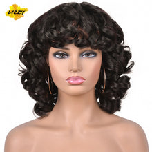 Load image into Gallery viewer, Short Hair Afro Curly Wig With Bangs Loose Synthetic Cosplay Fluffy Shoulder Length Natural Wigs For Black Women Dark Brown 14&quot;
