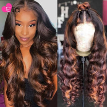 Load image into Gallery viewer, Elia Highlight Brown Ombre Colored Lace Frontal Wig Human Hair Wig 180 Density Remy Peruvian 100% Human Hair For Black Women
