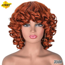 Load image into Gallery viewer, Short Hair Afro Curly Wig With Bangs Loose Synthetic Cosplay Fluffy Shoulder Length Natural Wigs For Black Women Dark Brown 14&quot;
