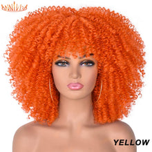 Load image into Gallery viewer, Short Hair Afro Kinky Curly Wigs With Bangs For Black Women African Synthetic Ombre Glueless Cosplay Wigs High Temperature 14&quot;
