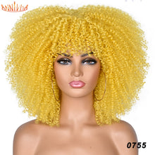 Load image into Gallery viewer, Short Hair Afro Kinky Curly Wigs With Bangs For Black Women African Synthetic Ombre Glueless Cosplay Wigs High Temperature 14&quot;
