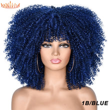 Load image into Gallery viewer, Short Hair Afro Kinky Curly Wigs With Bangs For Black Women African Synthetic Ombre Glueless Cosplay Wigs High Temperature 14&quot;
