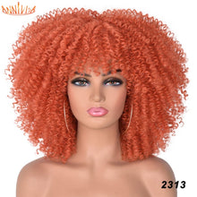 Load image into Gallery viewer, Short Hair Afro Kinky Curly Wigs With Bangs For Black Women African Synthetic Ombre Glueless Cosplay Wigs High Temperature 14&quot;
