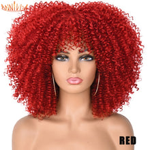 Load image into Gallery viewer, Short Hair Afro Kinky Curly Wigs With Bangs For Black Women African Synthetic Ombre Glueless Cosplay Wigs High Temperature 14&quot;
