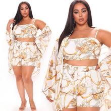 Load image into Gallery viewer, Plus Size Women Casual Three Pieces Sets 2021 Summer High Waist Mini Shorts + Spaghetti Strap Tank Tops + Loose Cardigan Outfits
