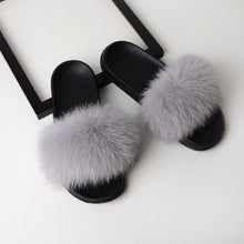 Load image into Gallery viewer, SARSALLYA Fur Slippers Women Real Fox Fur Slides Home Furry Flat Sandals Female Cute Fluffy House Shoes Woman Brand Luxury 2021
