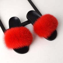 Load image into Gallery viewer, SARSALLYA Fur Slippers Women Real Fox Fur Slides Home Furry Flat Sandals Female Cute Fluffy House Shoes Woman Brand Luxury 2021
