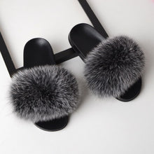 Load image into Gallery viewer, SARSALLYA Fur Slippers Women Real Fox Fur Slides Home Furry Flat Sandals Female Cute Fluffy House Shoes Woman Brand Luxury 2021
